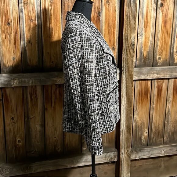 Kasper blazer career knit brown tan geometric polyester 6 FIRM on PRICE - Picture 4 of 9